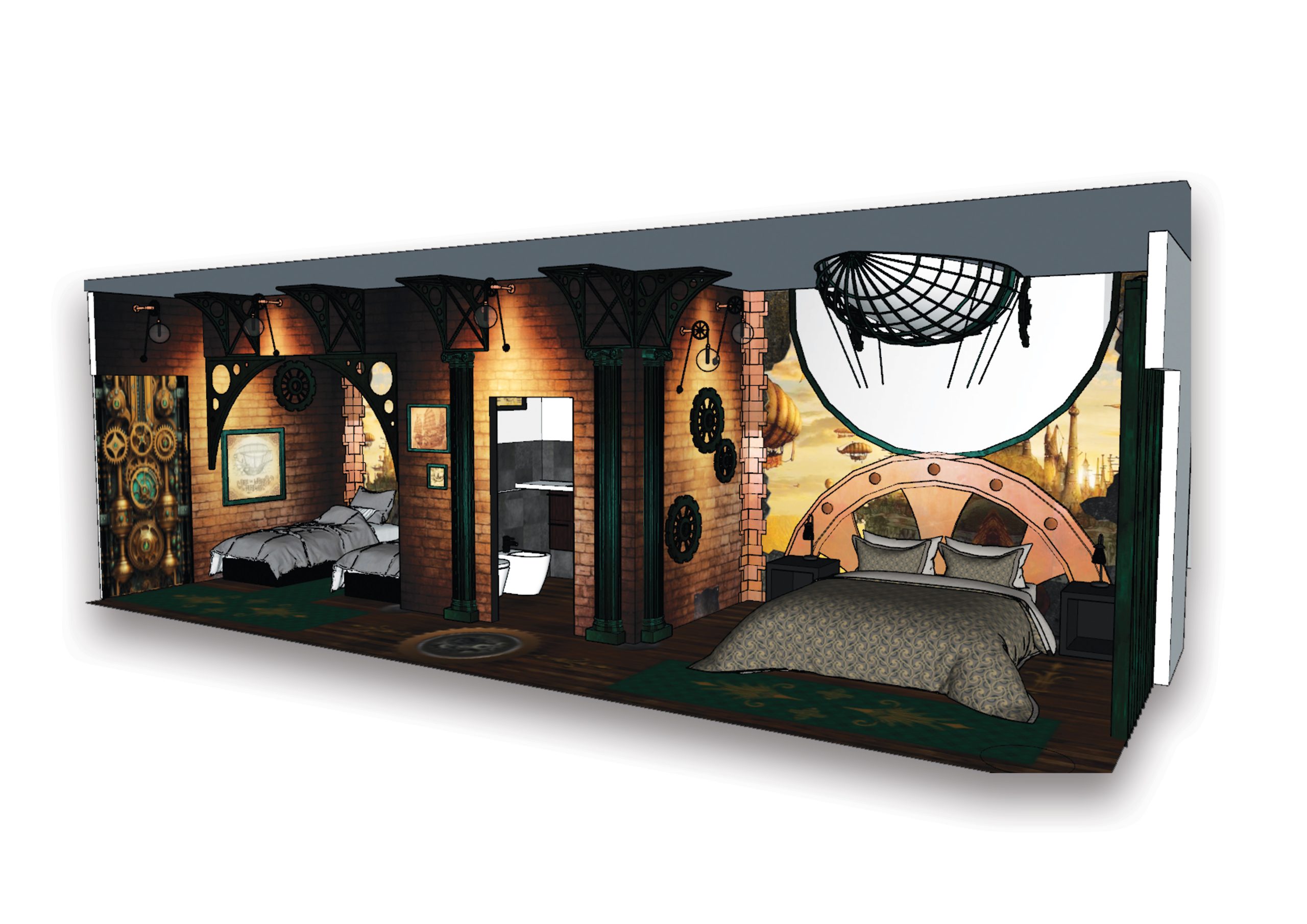 Allestimento scenografico camera a tema Steampunk